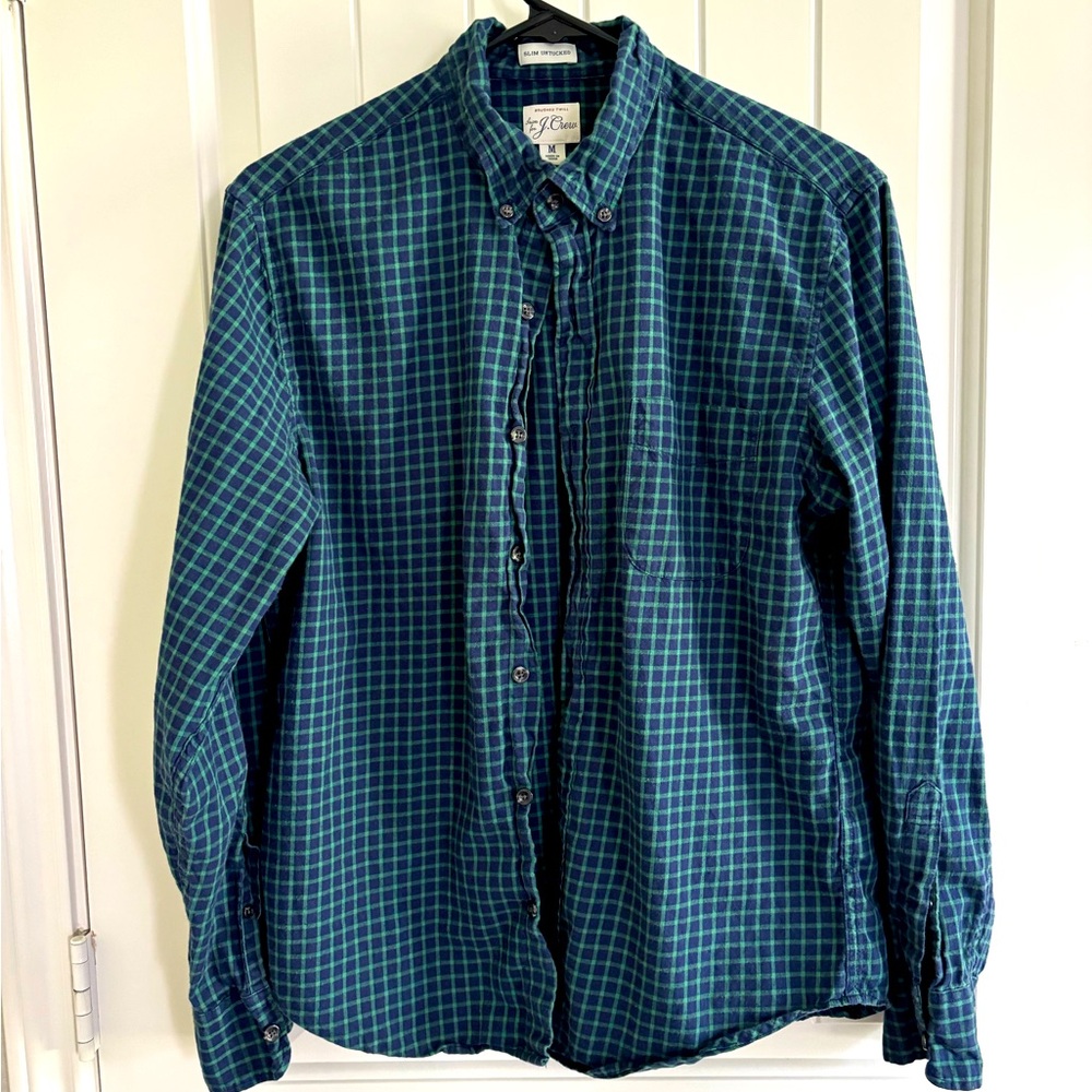 J. Crew Factory Men’s Green and Blue Plaid Button Down Shirt